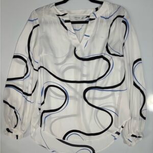 Nine West White Blouse with Black and Blue Accents